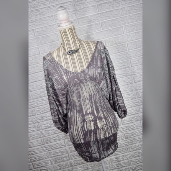 Miss Me Tops - 5/$25 {miss me} Sheer Embellished Grey Top